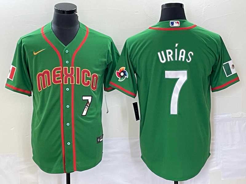 Men%27s Mexico Baseball #7 Julio Urias Number 2023 Green World Classic Stitched Jersey
